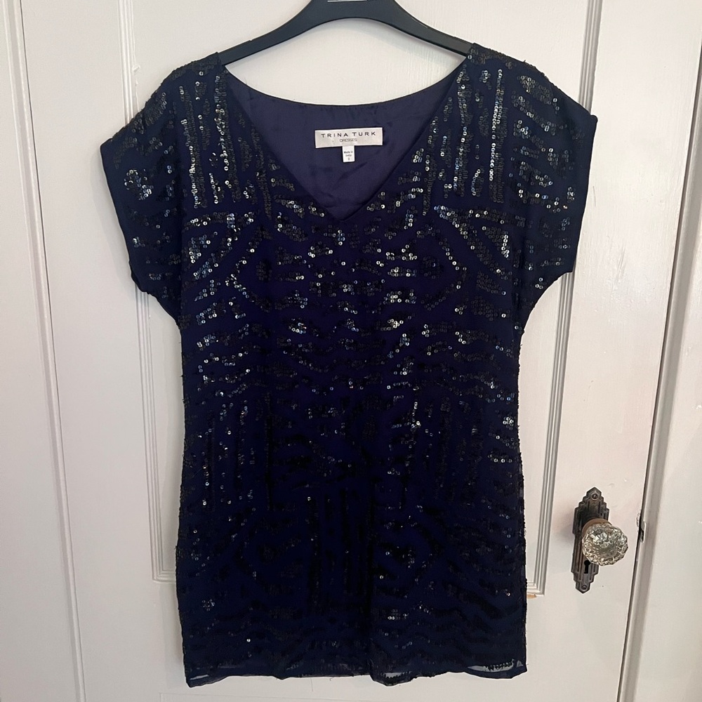 Trina Turk Midnight Blue Sequin ultra mini dress
